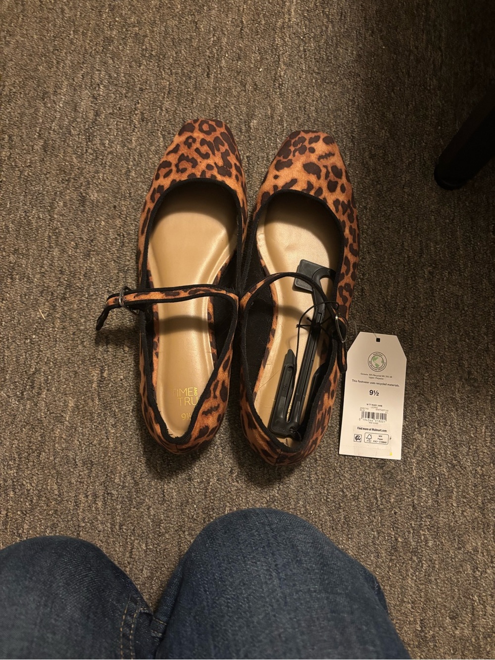 Leopard Print Mary Jane Flat Sandals - Brown